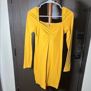 Charlotte Russe Yellow Ruched Long Sleeve Dress